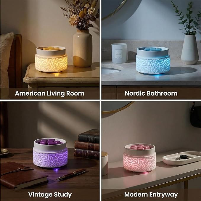 ElusiaKa Wax Melt Warmer,Electric 3-in-1 Wax Melter,Ceramic Candle Wax Warmer Burner for Scented Waxs,Candle Warmer Scent Oil Burner Home Aromatherapy-7 Color