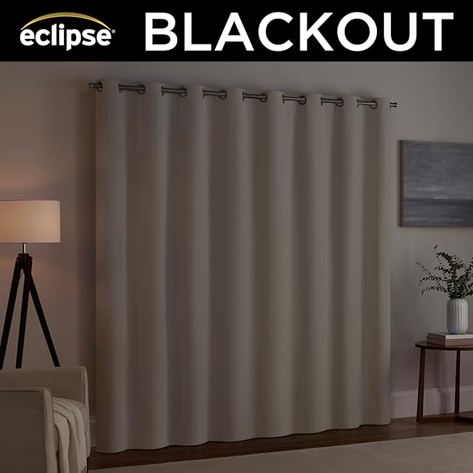 Eclipse Extra Wide Grommet Curtain, Kendall Sliding Patio Door Curtain Panel, Solid Textured Thermal Insulated and Noise Reducing Curtains, (1 Panel), 84 in Long x 100 in Wide, Ivory (Pack of 3)