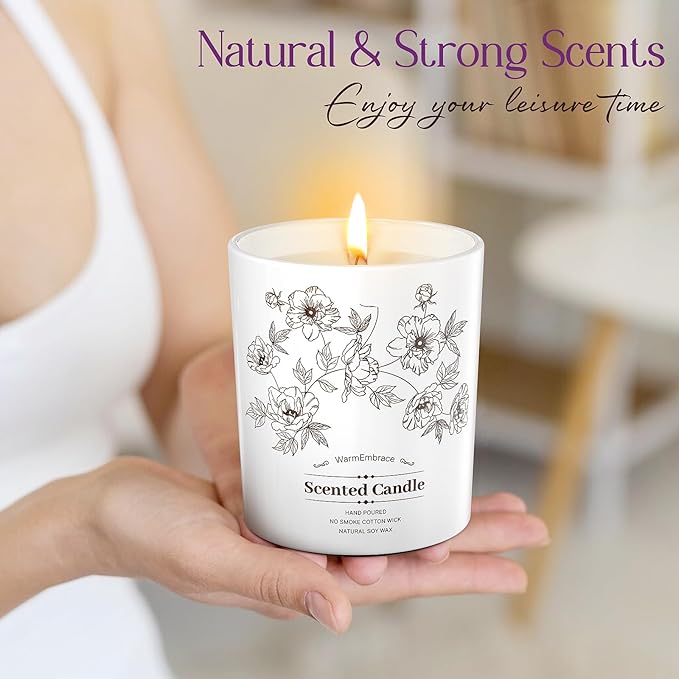 Deluxe Scented Candle for Women & Men, Lavender Soy Wax Candle, 8 Oz Jar Candle for Home, Scented-60 Hour Long Lasting Burning, Suitable Present for Thanksgiving, Christmas & Birthday