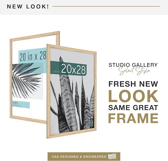MCS Studio Gallery 20x28 Poster Frame Natural Woodgrain Engineered Wood, Vertical & Horizontal Wall Hanging Large Picture Frame for Photos, Posters & Art Prints (1-Pack)