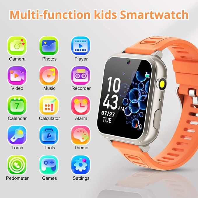 Tixpc Smart Watch for Kids with 39 Puzzle Games HD Touch Screen Camera Video Music Player Pedometer Alarm Clock Flashlight 12/24 hr Kids Watches Gift for 4-12 Year Old Boys Girls Toys - Image 2