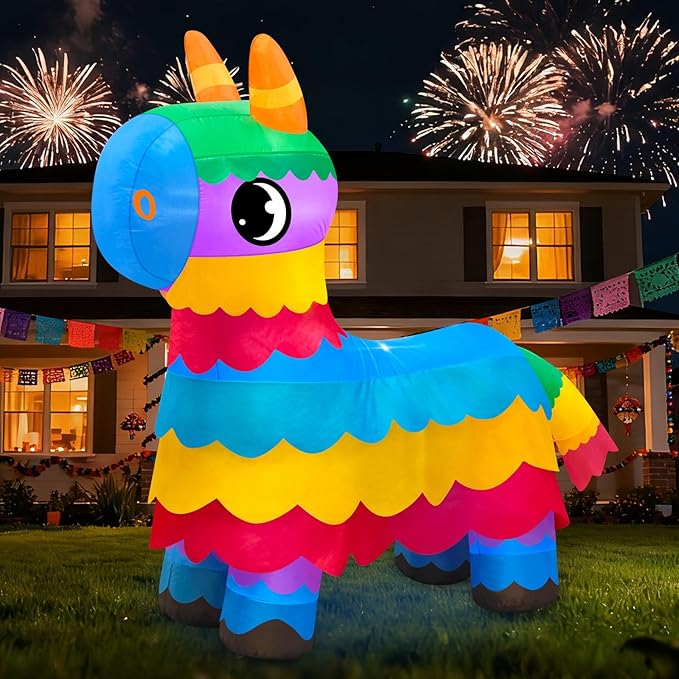 MICOCAH 6FT Cinco De Mayo Inflatable Outdoor Decoration Cute Blow Up Donkey Pinata with LED Lights, May 5 Mexican Fiesta Party Decor for Yard Garden Lawn Indoor Holiday