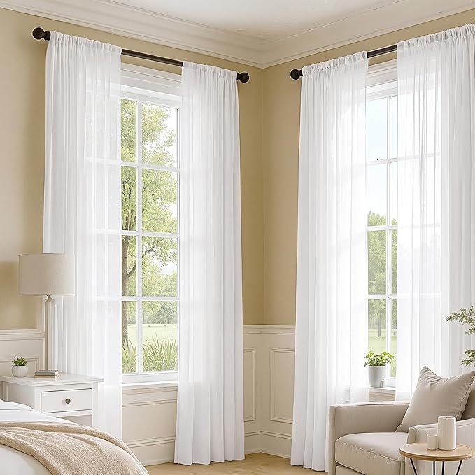 MIULEE White Sheer Curtains 84 Inches Long, 4 Panels Set, Light Filtering Rod Pocket Voile Drapes for Living Room and Bedroom, Airy Soft Fabric Window Treatments, 54 x 84 Inches