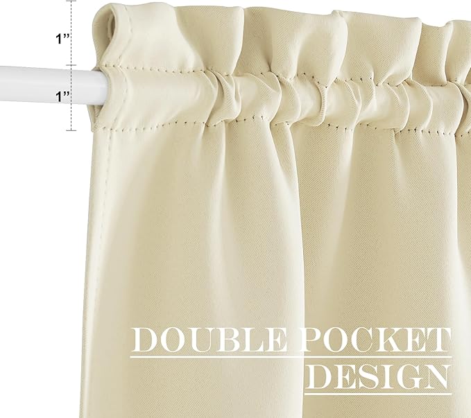 NICETOWN Blackout Door Curtain – Thermal Insulated Blackout Window Cover for French & Front Doors with Adjustable Tieback, Room Darkening Shade for Privacy, Light Beige, W30 x L50, 1 Panel
