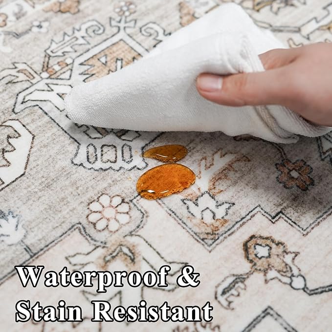 RUUGME Washable 12x15 Area Rug - Large Vintage Area Rugs with Non Slip Backing Stain Resistant Carpet for Bedroom Dining Room Indoor Soft Carpets Home Decor Decoration Mat 12x15 Ivory