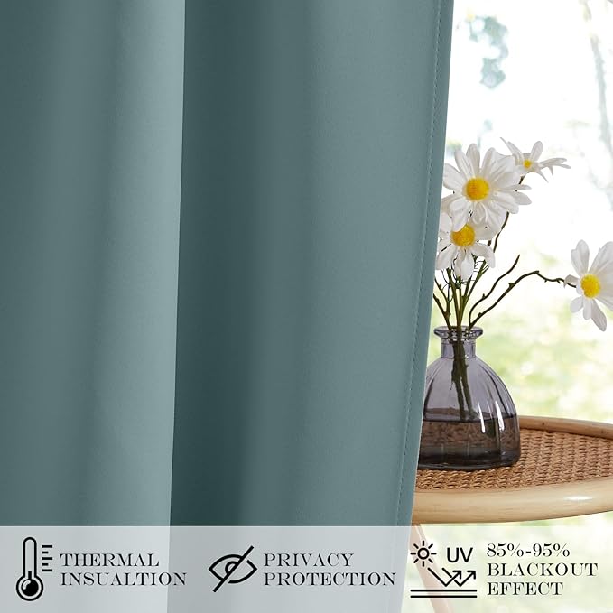 NICETOWN Doorway Curtains for Kitchen Window, Thermal Insulated Privacy Protection Blackout Door Curtains for French Door Window Shade with Tieback, 1 PC, 42" x 80", Greyish Blue