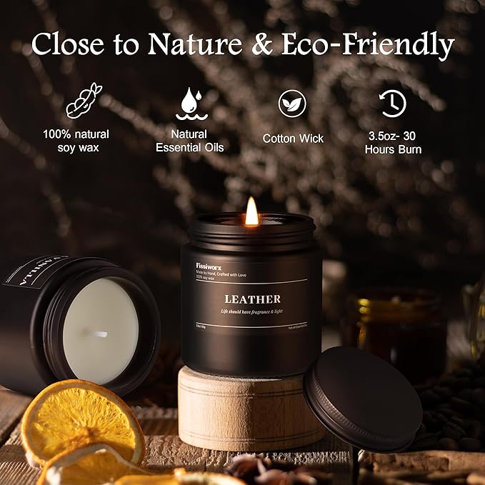 9 Pack Scented Candles Set Gifts for Men, Aromatherapy Candle Set with Scents (Leather/Vanilla/Oak) - Gift for Dad, Boyfriend, Birthday, Father’s Day, Anniversary