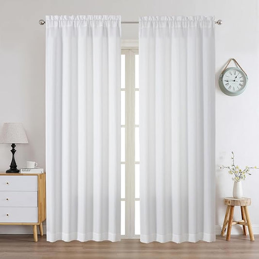 Chyhomenyc White Curtains 84 Inch Length 2 Panels Set, Faux Linen Textured Semi Light Filtering Soft Airy Farmhouse Window Curtain Drapes for Living Room Bedroom, 50Wx84L