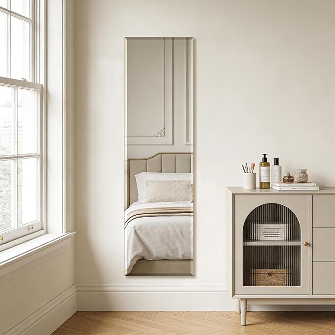 Ruomeng Frameless Full Length Mirror for Wall, 55x16 Inch Bathroom Vanity Mirror Farmhouse, Large Rectangle Mirror with Beveled Edge, Tempered Glass, Hangs Horizontally or Vertically