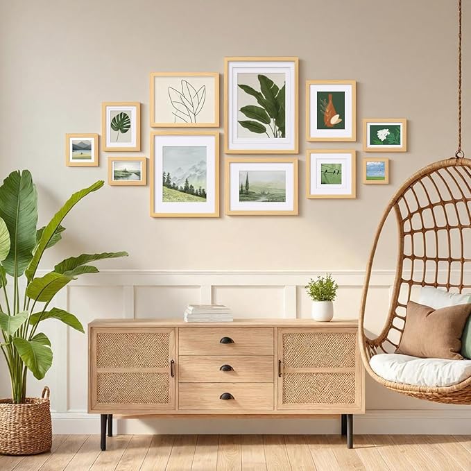 Egofine 4x6 Picture Frames Natural Wood Frames with Plexiglass, Display Pictures 3x4.5 and 3.5x5 with Mat or 4x6 Without Mat Set of 4 for Tabletop and Wall Mounting