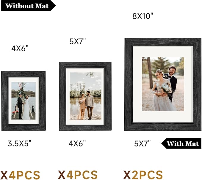 Picture Frames, Made of Real Glass and Wooden Frame, Gallery Photo Frames Set of 10 for Collage Wall Decor, Multi Sizes Including 8x10, 5x7, 4x6 for Mounting or Tabletop Display, Black