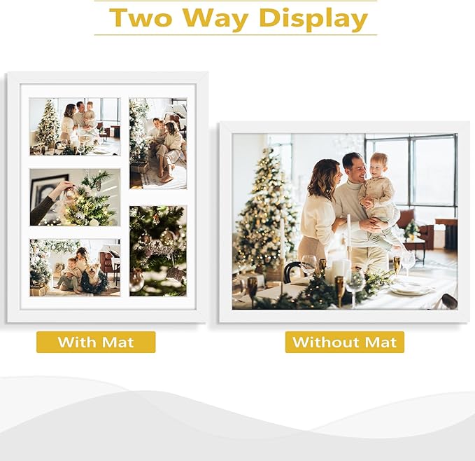 Golden State Art, 11x14 White Wood Frame with White Mat - Displays Five 4x6 Photos - Real Glass, Sawtooth Hangers, Swivel Tabs - Wall Mounting, Landscape, Portrait