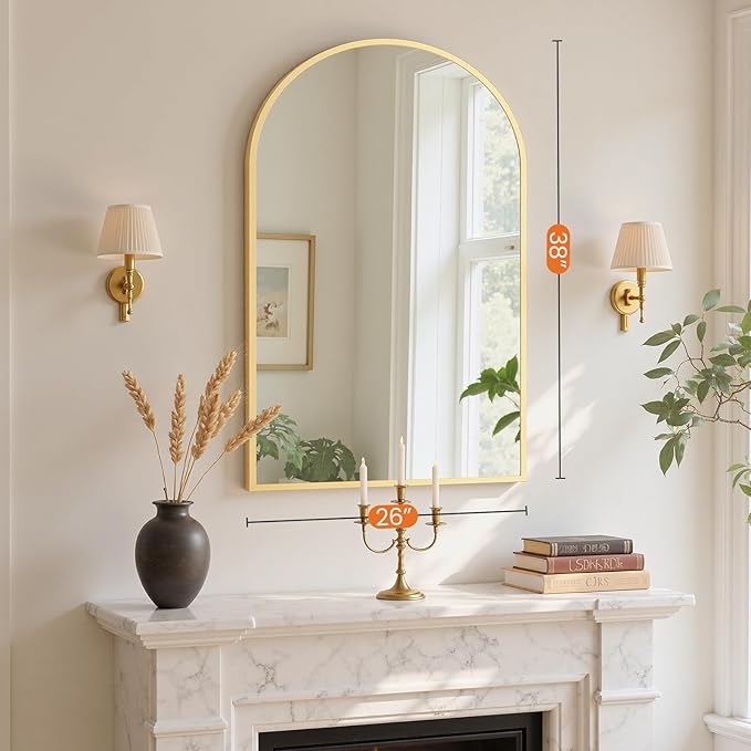 Sweetcrispy 26.5"x38" Arched Gold Bathroom Vanity Mirror for Over Sink, Wall Decor Mirror for Entryway, Bedroom, Living Room