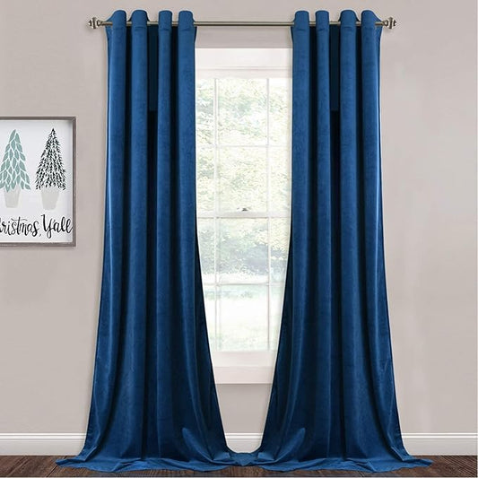 StangH Bedroom Blue Curtains Velvet - 108 inches Extra Long Light Blocking Plush Velvet Curtains for Living Room, Royal Blue, 52 x 108 inches, 2 Panels