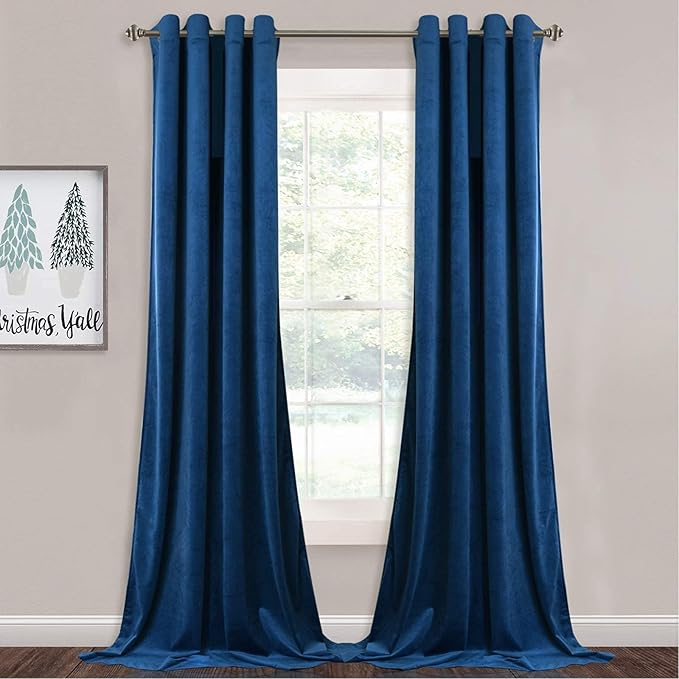 StangH Blue Velvet Curtains Blackout - Warm Soft Velvet Curtains Thermal Insulated Privacy Panels for French Door/Parlor, Royal Blue, W52 x L96 inches, 2 Panels