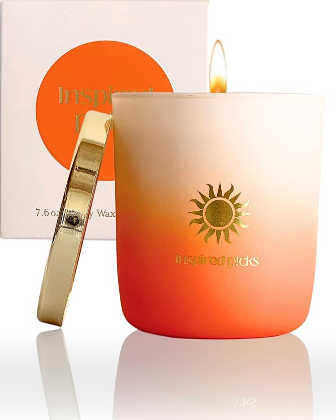 Orange Candle | Bergamot & Rosewood w/Gold Sun Symbol | Luxury Candle for Date Night, Spring Scented Home Decor, Love & Coworker Gifts