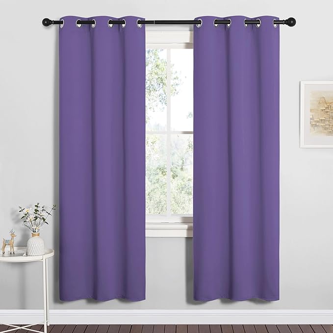 NICETOWN Bedroom Curtain Panels Blackout Draperies, Thermal Insulated Solid Grommet Blackout Curtains/Drapes (Lilac Purple, 1 Pair, 34 by 72-inch)
