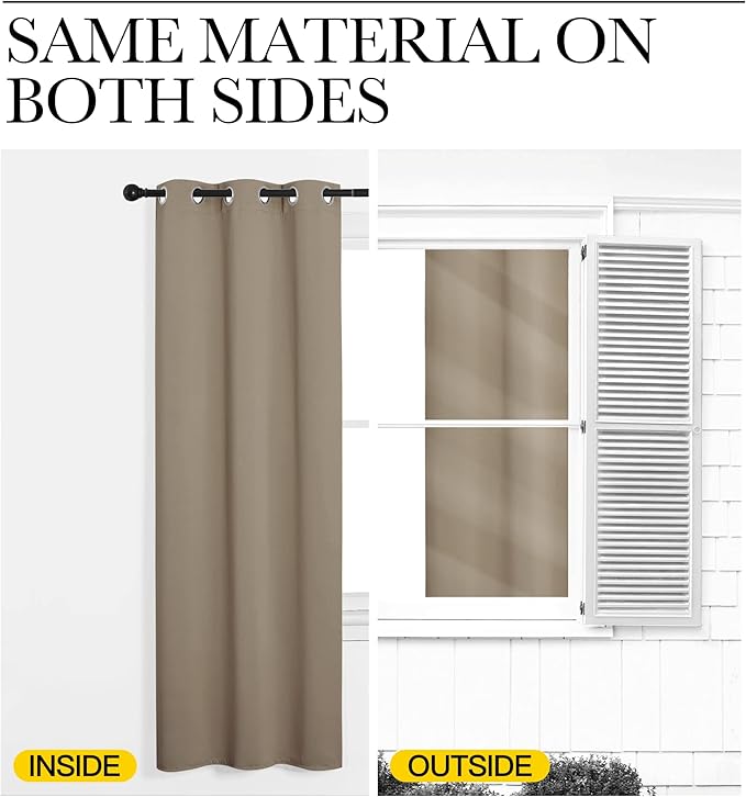 NICETOWN Bedroom Curtain Panels Blackout Draperies, Thermal Insulated Solid Grommet Blackout Curtains/Drapes (1 Pair, 34 by 63 inches, Taupe)