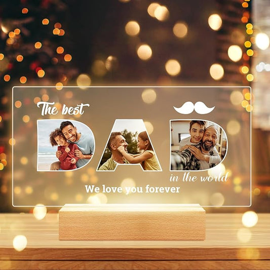 Personalized Gifts for Dad, Custom Picture Frames with Photo, Personalized Photo Frame with Night Light, Customized Birthday Gifts for Dad