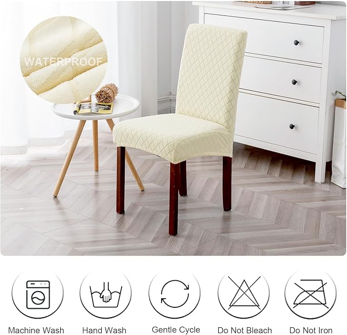 Genina 100% Waterproof Chair Covers for Dining Room Set of 4, Large Dining Room Chair Covers Protectors Stretch Kitchen Parson Chair Slipcovers for Home, Restaurant (Large, Argyle-Beige)