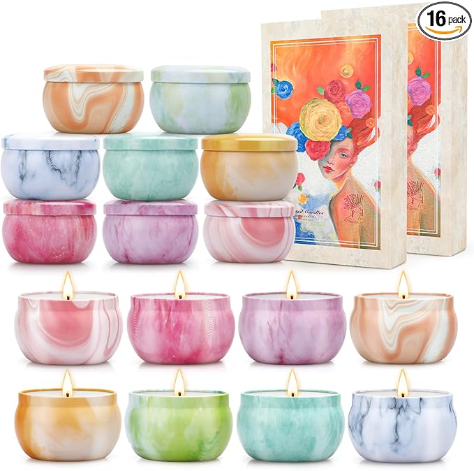 Candles, 16 Pack French Artistic Scented Candle Gift Set for Women, Floral & Fruity Scents, Paris-Inspired Oil Painting Gift Box, Birthday Mothers Day Holiday Aromatherapy Gifts for Cozy Home Décor