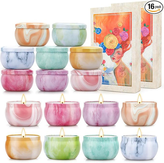 Candles, 16 Pack French Artistic Scented Candle Gift Set for Women, Floral & Fruity Scents, Paris-Inspired Oil Painting Gift Box, Birthday Mothers Day Holiday Aromatherapy Gifts for Cozy Home Décor