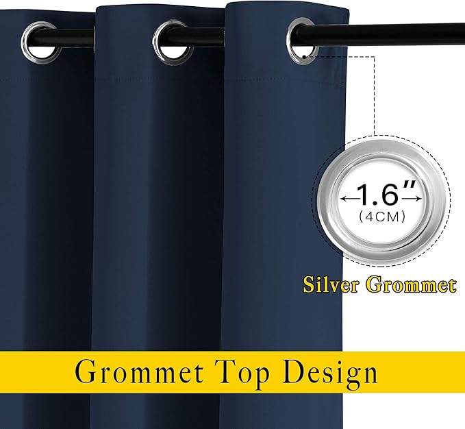 NICETOWN Navy Blue Blackout Curtains, Grommet Thermal Insulated Window Drapes Room Divider Blinds Sound Reducing for Living Room, W46 x L102, 2 Pieces