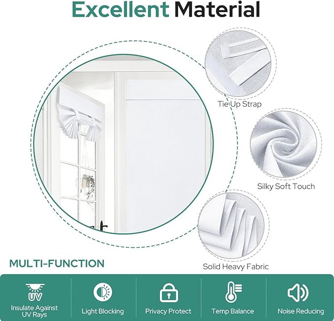 HOMEIDEAS 100% Pure White Linen Blackout French Door Curtains, Privacy Door Window Curtains, 26 X 72 Inch Room Darkening Blinds, Thermal Insulated Shades for Bedroom, 1 Panel