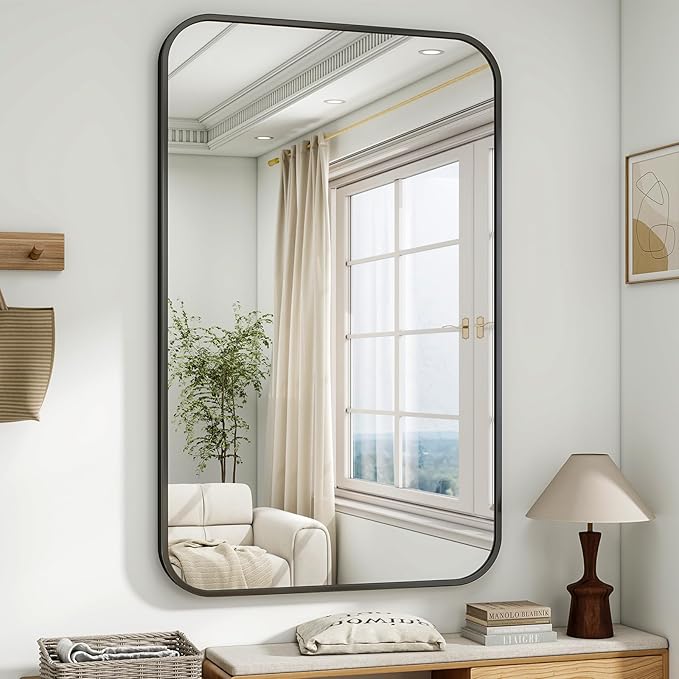 HARRITPURE Bathroom Mirror 48''x30'' - Black Wall Mirror for Over Sink, Aluminum Frame Rectangle Vanity Mirrors for Entryway Bedroom Living Room, Wall-Mounted Horizontally or Vertically
