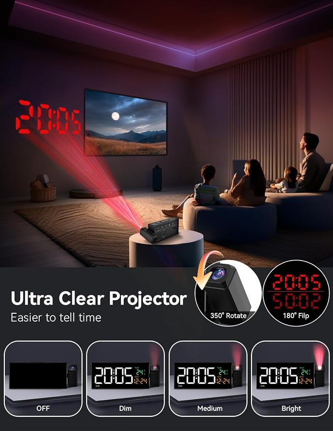 Netzu Projection Clock for Bedroom Ceiling, Alarm Clocks Black - Image 2