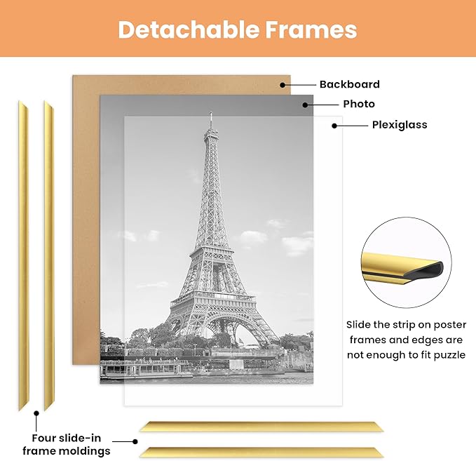 upsimples 16x20 Picture Frame Gold 3 Pack, Scratch-Proof Poster Frames 16 x 20 for Photo Gallery - Slide-In Strips, Horizontal or Vertical Wall Mounting