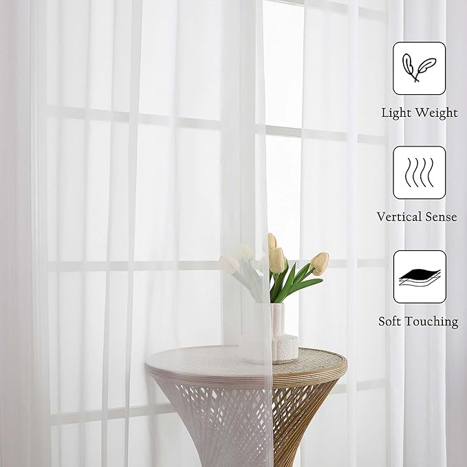 Lecloud White Sheer Curtains 78 Inches Long 2 Pcs, Elegant Window Treatments Light Filtering Living Room Curtains for Bedroom, Rod Pockets Voile Drapes for Dining Room, Each Panel 59" W x 78" L