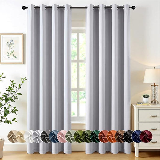 MIULEE Greyish White Blackout Curtains for Bedroom Living Room 84 Inches Long 2 Panels, Thermal Insulated Room Darkening Drapes Grommet Noise Reducing Light Blocking Window Treatments 50x84 Inch