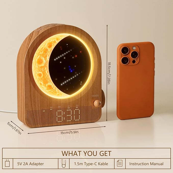 blonbar Dual Alarm Clock for Heavy Sleepers, Dimmable Moon Lamp Gifts - Image 8