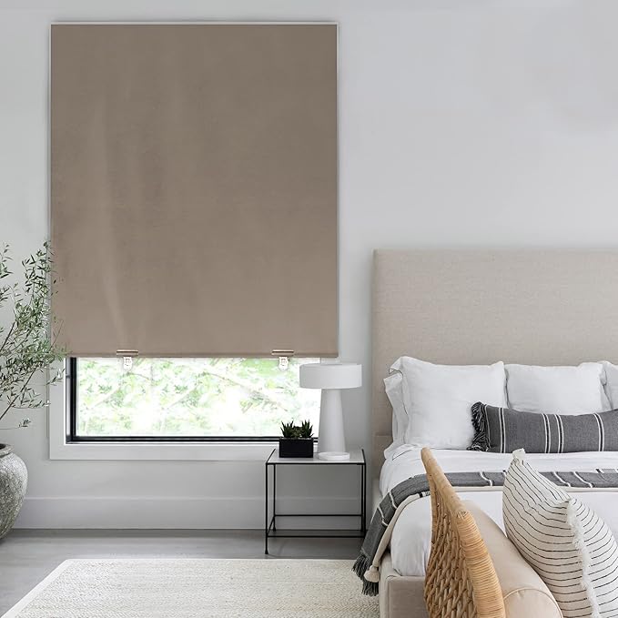 LazBlinds 100% Blackout Door Curtain, No Tools No Drill Cordless Blinds for Windows, Thermal Insulated UV Protection Privacy Window Curtains for French Door Front Door(26''W x 68''H, Taupe, 1 Panel)