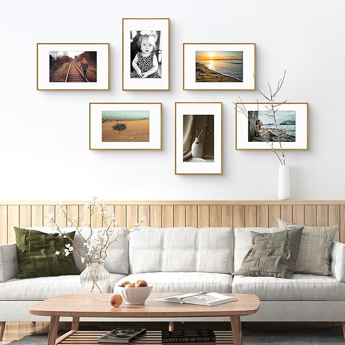 Golden State Art 11x17 Picture Frame 6 Pack - Vintage Bronze Aluminum Photo Frames With 8x12 Mats and Real Glass Cover - Elegant Minimalist Wall Gallery Frames for Home or Office Decor