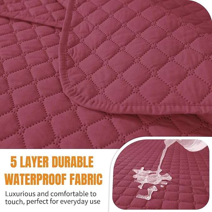 XINEAGE Water Resistant Recliner Cover, 3 Seat Sofa Covers with Pockets, Quilted Thick Protector Cover for Dog Pets with Non Slip Backing and Strap (Red)