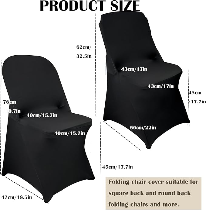 10PCS Stretch Spandex Folding Waterproof Chair Covers,Universal Fitted Chair Cover Protector for Wedding Party Banquet Holidays Celebration Decoration(Black)