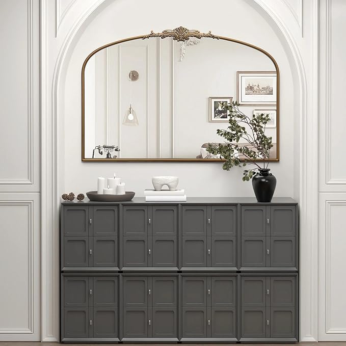 Besdomus Vintage Arched Gold Mirror: 48"x33" French Oversize Gold Antique Wall Mounted Mirror - Baroque Traditional Ornate for Entryway/Fireplace/Bathroom/Hallway - Home Decor for Fashion-Conscious