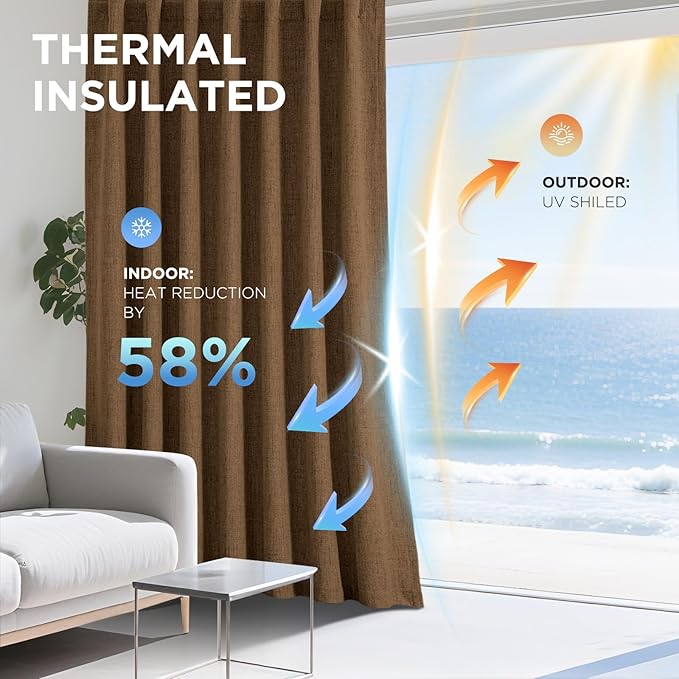 Joydeco Linen Blackout Curtains for Bedroom - 100% Light Blocking 1 Panels, Cappuccino Drapes 100" W x 120" L, Thermal Insulated Room Darkening Curtains for Living Room, Rod Pocket & Back Tabs