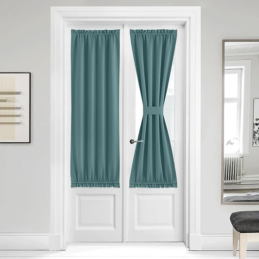 NICETOWN Sidelight Door Curtains - Thermal Insulated Blackout Front French Window Curtains for Small Shade for Side Patio Glass Door, Greyish Blue, W36 x L64 inch, 1 Panel