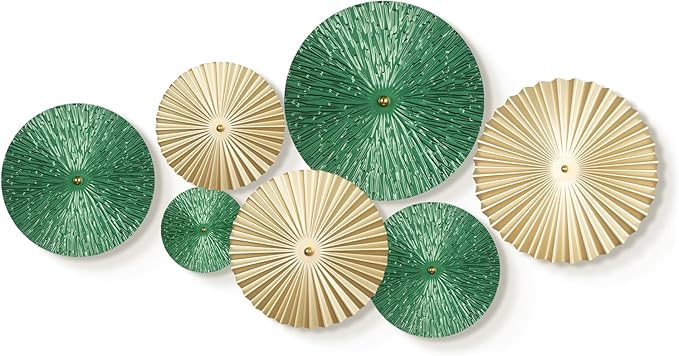 TEIPAI Emerald Green and Gold Wall Decor for Living Room, 7PCS Modern Metal Wall Art Hanging Sculptures for Office Bedroom Decoration, Brass Gold Home Decor for Gallery Wall Guest Room Bathroom