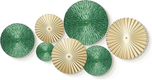 TEIPAI Emerald Green and Gold Wall Decor for Living Room, 7PCS Modern Metal Wall Art Hanging Sculptures for Office Bedroom Decoration, Brass Gold Home Decor for Gallery Wall Guest Room Bathroom