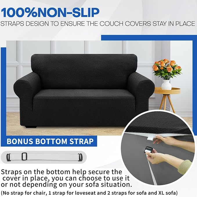 XINEAGE 2026 New 1 Piece Couch Covers for 3 Cushion Couch (79"-91") Stretch Sofa Cover Slipcover Pet Friendly Soft Washable Furniture Protector with Elastic Bottom for Kids,Dog (Sofa, Black)