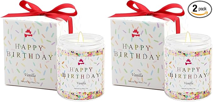 Lihome Happy Birthday Candle - Birthday Gifts for Women, Men, Mom, Dad, Sister, Teacher, Friends - Best Gifts for Her Ideas, Natural Soy Wax Vanilla Scented Candles (Pack of 2)