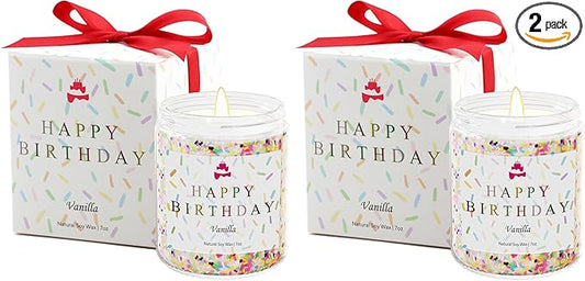 Lihome Happy Birthday Candle - Birthday Gifts for Women, Men, Mom, Dad, Sister, Teacher, Friends - Best Gifts for Her Ideas, Natural Soy Wax Vanilla Scented Candles (Pack of 2)