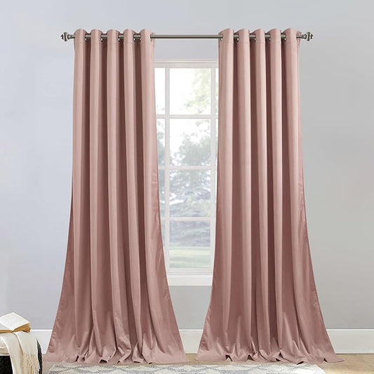 StangH 90 inch Length Dusty Pink Velvet Curtains Elegant Decor for Baby Bedroom, Super Soft Grommet Window Drapes Light Blocking Festival Backdrops Energy Saving for Living Room, W62 x L90, Set of 2