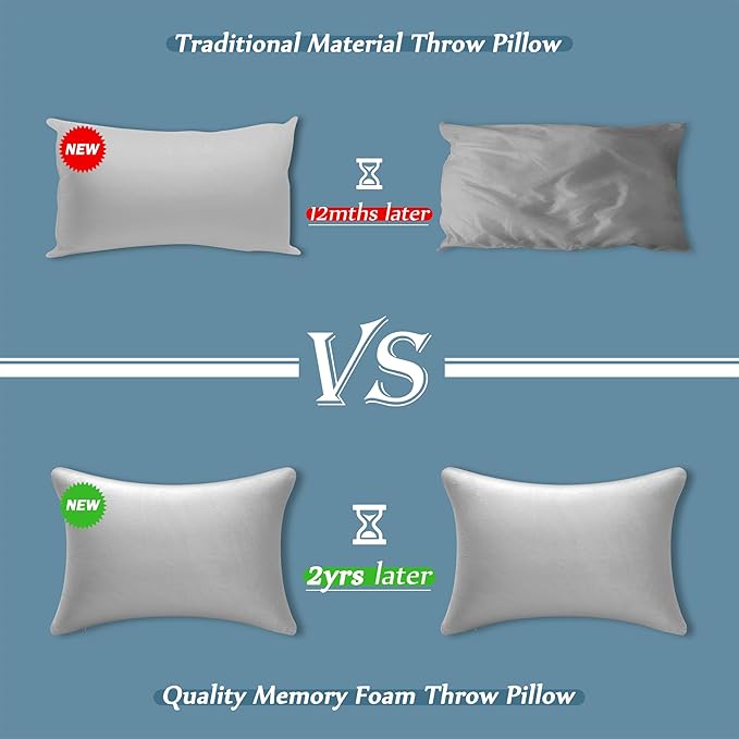 AM AEROMAX 20 ×20 Pillow Insert (Pack of 2) Memory Foam Throw Pillow Insert Sham Square for Decorative Cushion Bed Couch Sofa Without Deform After Longtime Use(Grey)