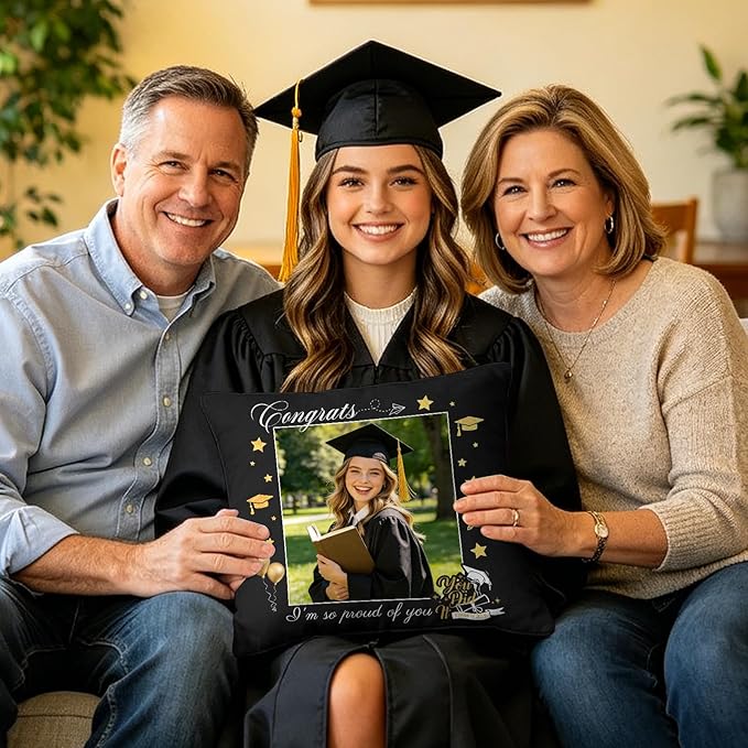 Custom Pillow with Picture & Text - Include Insert, Personalized Graduation Gifts for Class of 2026, Inspirational Souvenir Gifts for Senior College Masters