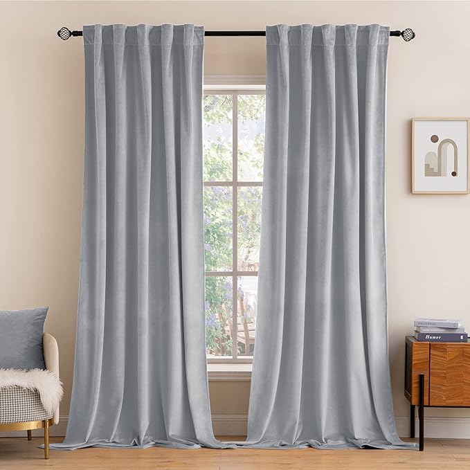 MIULEE Greyish White Velvet Curtains 2 Panels Luxury Blackout Curtains for Bedroom Living Room Thermal Insulated Super Soft Window Drapes Rod Pocket & Back Tab, W52 x L72 inches